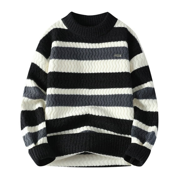 HomeGardon Sweaters for Men Graphic Sweaters Casual Round Neck Solid Color Long Sleeve Pullover Sweater Striped Knit Sweater Workwear,M-XXXL