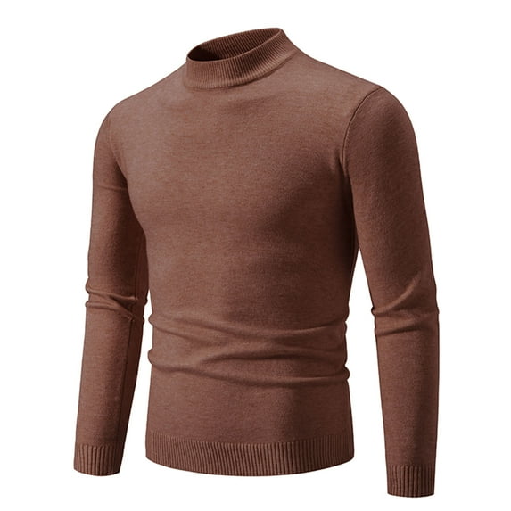 HomeGardon Sweaters for Men Knitwear Mock Turtleneck Vintage Round Neck Solid Color Elastic Pullover Fleecing Trend Sweater,M-XXXXXL