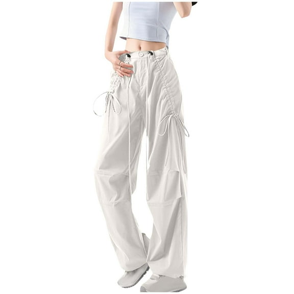 HomeGardon Cargo Pants Pants for Women Women's Solid Color Casual Pocket Straight Leg Cargo Pants,S-XL