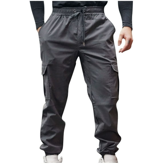 HomeGardon Cargo Pants for Men Casual Solid Color Pocket Elastic Waist Drawstring Ankle Cinching Outdoor Sports Full Length Pants,S-XXL