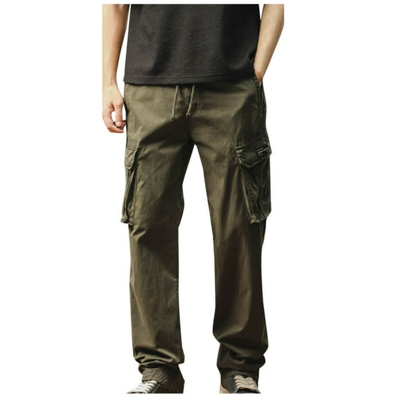 HomeGardon Cargo Pants for Men Elastic Waist Blended Breathable Comfortable Soft Beach Casual Trousers Full Length Pants,M-XXL