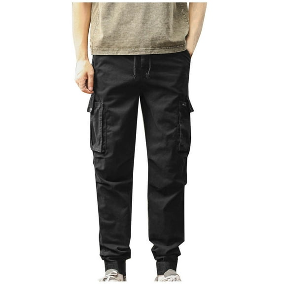 HomeGardon Cargo Pants for Men Elastic Waist Blended Breathable Comfortable Soft Beach Casual Trousers Full Length Pants,M-XXL