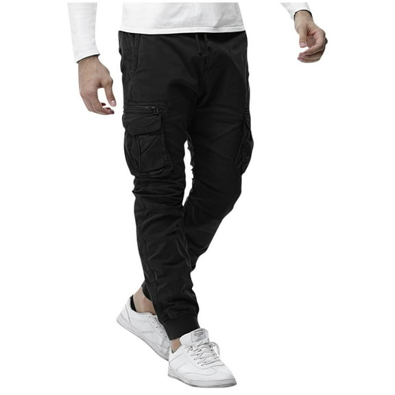 HomeGardon Cargo Pants for Men Men Casual Fashion Zipper Pocket Cargo Pants Elastic Drawstring Waist Bind The Feet Long Pants,S-XXXL