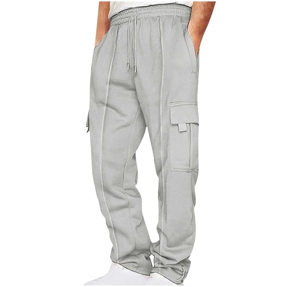 HomeGardon Cargo Pants for Men Men Solid-Color Loose Drawstring Elastic Waist Multi-Pocket Workwear Sports Pants,S-XXXL