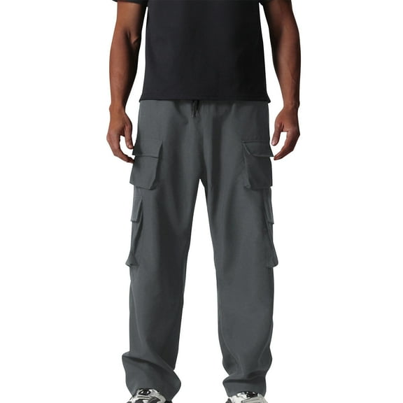 HomeGardon Cargo Pants for Men Solid Color Drawstring Elastic Waistband Multi Pocket Workwear Pants,S-XXL