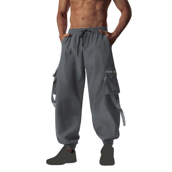 HomeGardon Cargo Pants for Men Solid Color Drawstring Elastic Waistband Multi Pocket Workwear Pants,S-XXL