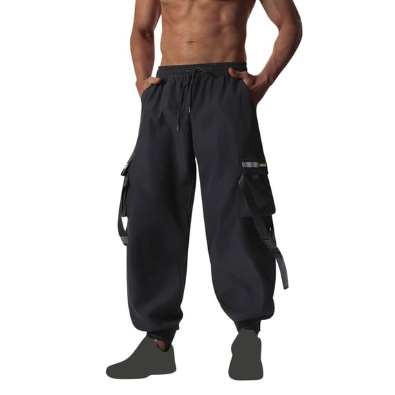 HomeGardon Cargo Pants for Men Solid Color Drawstring Elastic Waistband Multi Pocket Workwear Pants,S-XXL