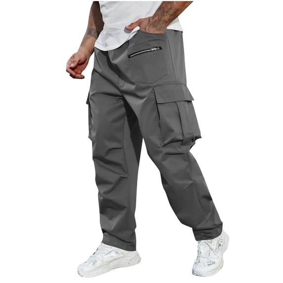 HomeGardon Cargo Pants for Men Spring and Summer Solid Color Pockets Solid Color Drawstring Workwear Sports and Casual Pants,S-XXL