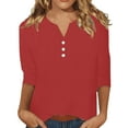 thumbnail image 1 of HomeGardon 3/4 Sleeve T Shirts for Women,Women's Cotton and Linen Top Fashionable Solid Color Button Up Shirt Women's V-neck Loose T-shirt Top Sleeve V-neck Top/shirt,S-XXXL, 1 of 9