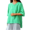 thumbnail image 1 of HomeGardon 3/4 Sleeve T Shirts for Women,Women's Summer Irregular Split Cotton and Linen Thin Loose Large Size Three-quarter Sleeves V-neck Top/Shirt,M-XXXXL, 1 of 4