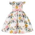 thumbnail image 1 of HomeGardon Flower Girl Dress,Toddler Dress for Girls,Little Fly Sleeve Printed Dress Girls Bow Little Girl Holiday Party Evening Gowns,100-150, 1 of 8