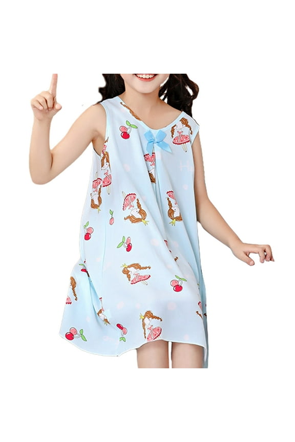 Girl Dress,Girl Dresses Size 1-8Years,Young Girl's Casual Dress Children's Dress Wear Thin Girl Princess Dress Neck Short Sleeve Flowy Print Cute Dresses for Kids