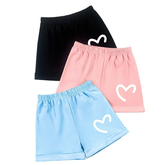 HomeGardon Back to School Girl Shorts,3-pack Summer Girls Heart Print Casual Sports Shorts