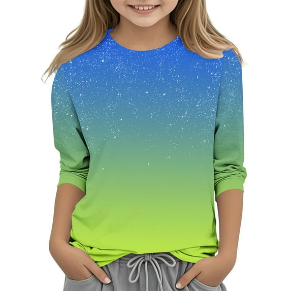 HomeGardon Girls Shirts,Shirts for Girls,Boys Girls Shirts Interest Gradient Print Tshirt 3/4 Sleeve Top Funny Graphic Tshirts 3-12 Years,110-160