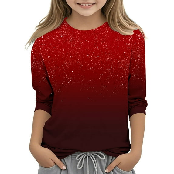 HomeGardon Girls Shirts,Shirts for Girls,Boys Girls Shirts Interest Gradient Print Tshirt 3/4 Sleeve Top Funny Graphic Tshirts 3-12 Years,110-160