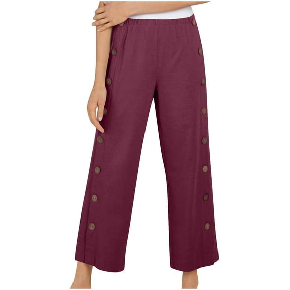 HomeGardon Linen Pants Women,Pants for Women,Fashion Women Summer Comfortable Pocket Pants Casual Button Solid Full Length Pant,S-XXL