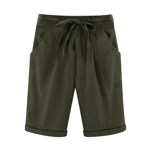 HomeGardon Shorts for Women Summer Elastic Waist Drawstring Side Pocket Solid Color Short Pants 5/4,S-XXL