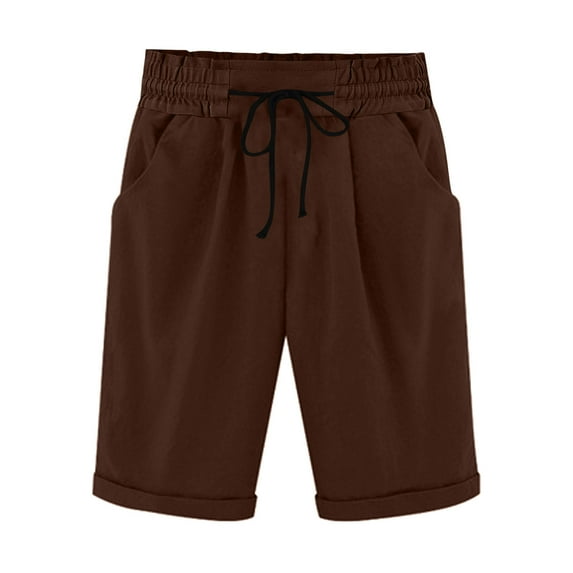 HomeGardon Shorts for Women Summer Elastic Waist Drawstring Side Pocket Solid Color Short Pants 5/4,S-XXL