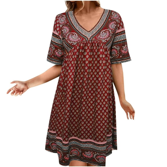 HomeGardon Summer Dresses for Women Summer Dresses,Summer Fashion PrintingShort Sleeve-Neck Dress,S-XXL