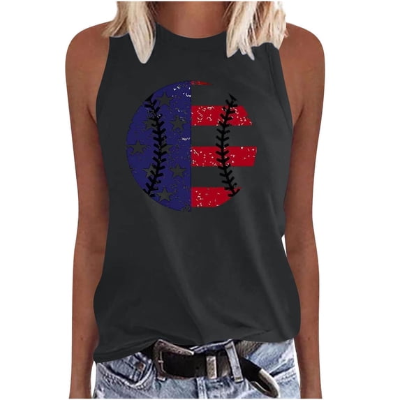 HomeGardon Summmer Tank Tops Women Plus Size Tops,Women's Fashion Printed Round-Neck Loose Sleeveless T-shirt Pullover,S-XXL