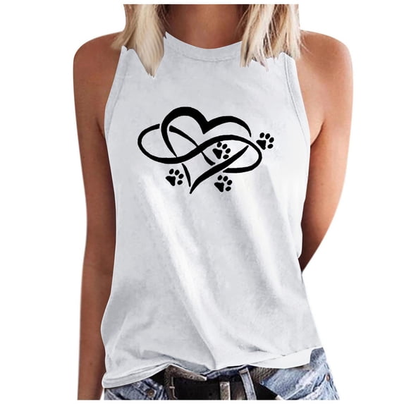 HomeGardon Summmer Tank Tops Women Plus Size Tops,Women's Summer Sleeveless Top Regular Round Neck Printed Sleeveless Tank Top,S-XXL