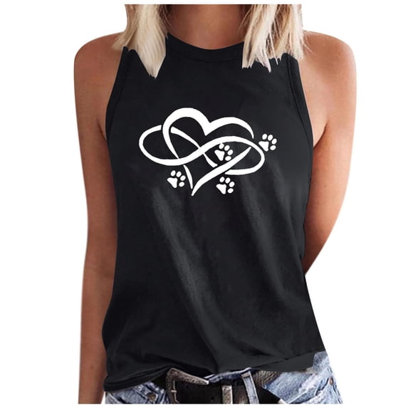HomeGardon Summmer Tank Tops Women Plus Size Tops,Women's Summer Sleeveless Top Regular Round Neck Printed Sleeveless Tank Top,S-XXL