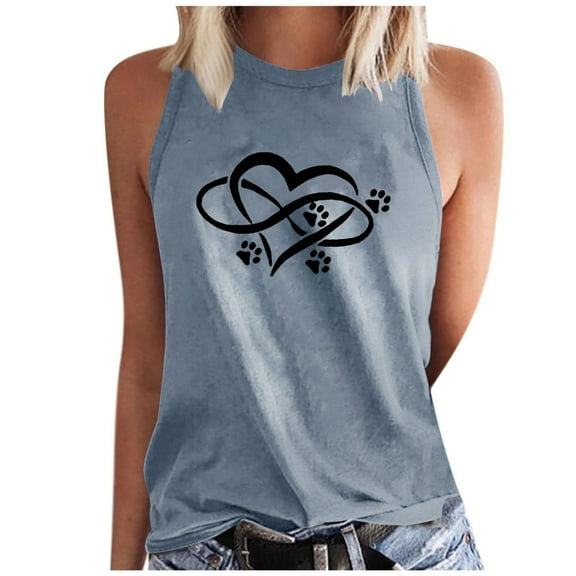 HomeGardon Summmer Tank Tops Women Plus Size Tops,Women's Summer Sleeveless Top Regular Round Neck Printed Sleeveless Tank Top,S-XXL