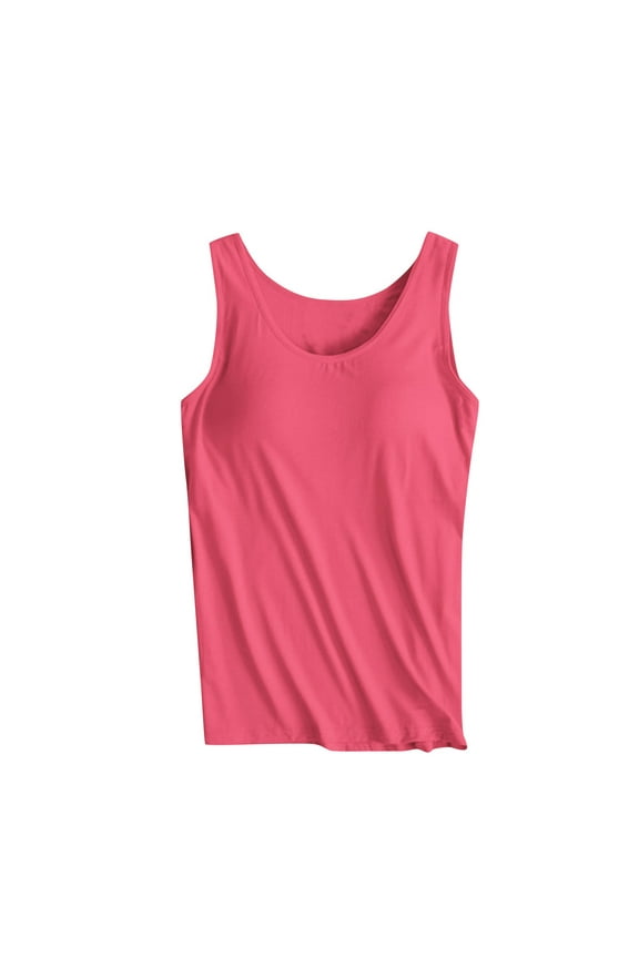 Tank Tops for Women Basic Tank Tops Plus Size,Women's Solid Color Padded Camisole without Rims and Cup Integrated Outer Wear Base Underwear,M-XXXXL