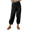 thumbnail image 1 of HomeGardon Clearance Womens Cotton and Linen Pants High Waisted Wide Leg Drawstring Casual Loose Trousers with Two Pockets Drawstring Pants Black,S-XXXL, 1 of 9
