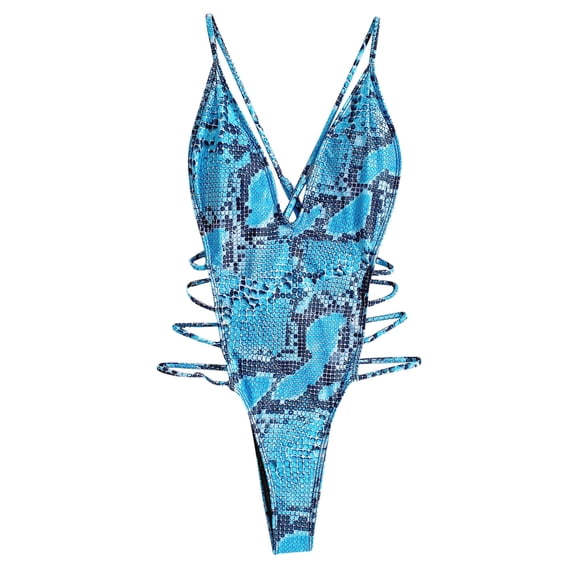 HomeGardon one Piece Swimsuit Women,Swimsuits for Women Ladies Fashion Serpentine Print Lacing Strap Hollow Out Decoration Women's Swimsuit,S-L