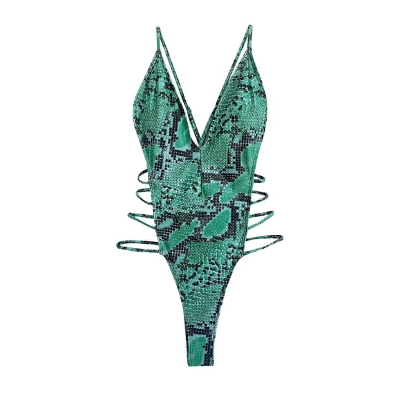 HomeGardon one Piece Swimsuit Women,Swimsuits for Women Ladies Fashion Serpentine Print Lacing Strap Hollow Out Decoration Women's Swimsuit,S-L