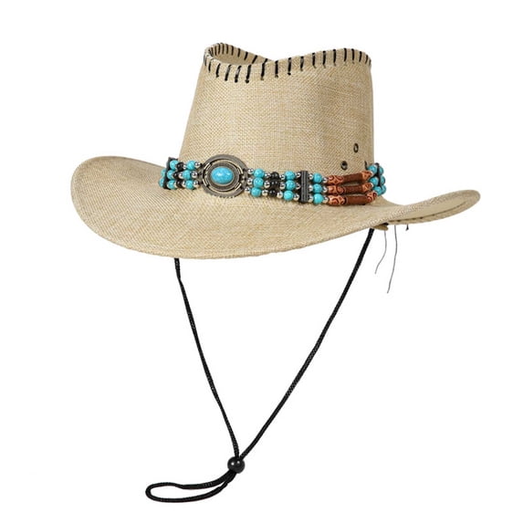 HomeGardon Cowboy Hats for Men Unisex Vintage Western-Style Sun Hat Sunscreen British Breathable Adjustable Rope Cowboy Hat