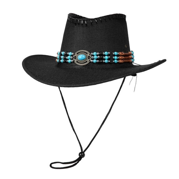 HomeGardon Cowboy Hats for Men Unisex Vintage Western-Style Sun Hat Sunscreen British Breathable Adjustable Rope Cowboy Hat