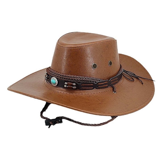 HomeGardon Cowboy Hats for Women Ethnic Style Sun Shading Western Cowboy Hat Sun Protection Curled Riding Top Hat