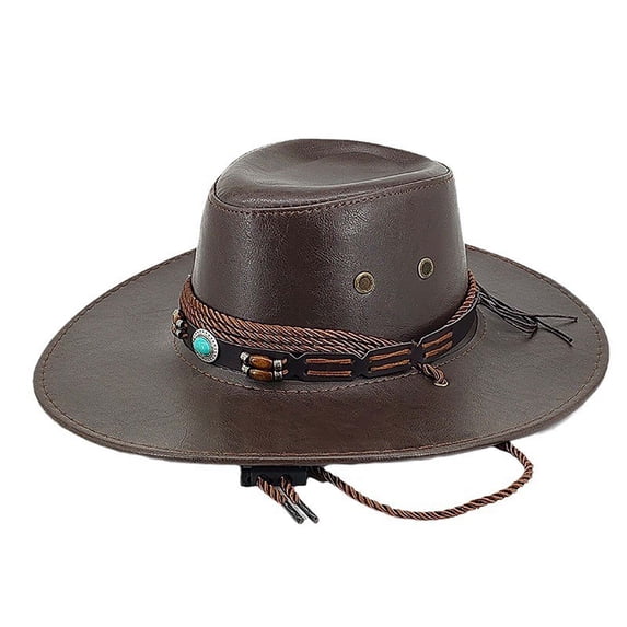 HomeGardon Cowboy Hats for Women Ethnic Style Sun Shading Western Cowboy Hat Sun Protection Curled Riding Top Hat