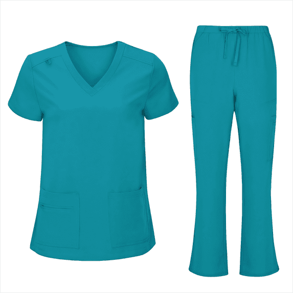 HomeGardon Scrub Set for Women Workwear Uniform Outfit Sets Women's V-Neck Top with Drawstring Pocket Pants and Casual Two-Piece Set for Care Workers,S-XXL