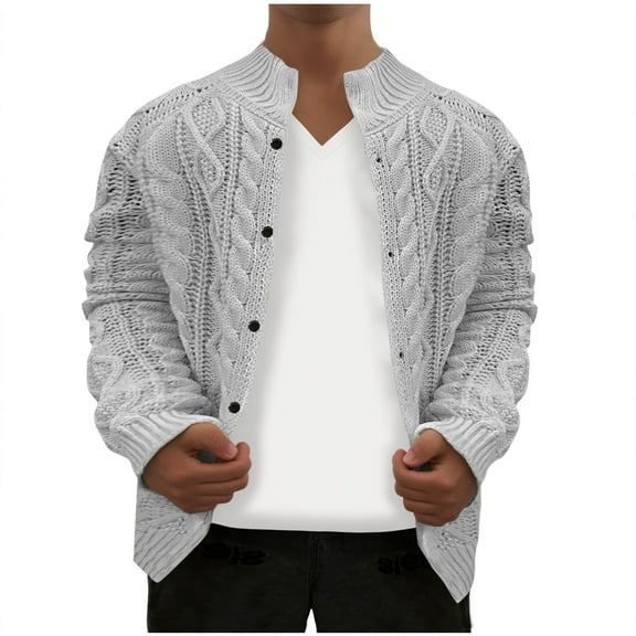 HomeGardon Cardigan Sweaters for Men Long Sleeved Fashion Warm and Winter Solid Wool Knitted Sweater Button Cardigan Jacket M-XXXXL