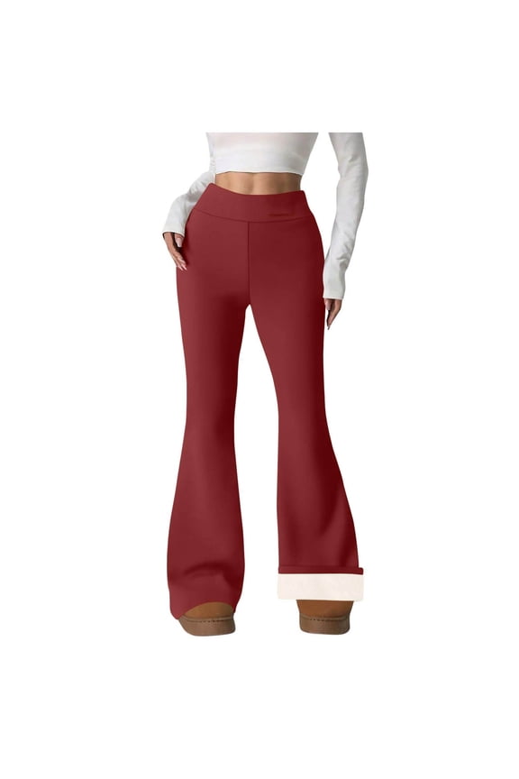 Flared Pants for Women Fashion Casual Span Ladies Fleece Leggings High Waist Keep Warm Solid Long Pants