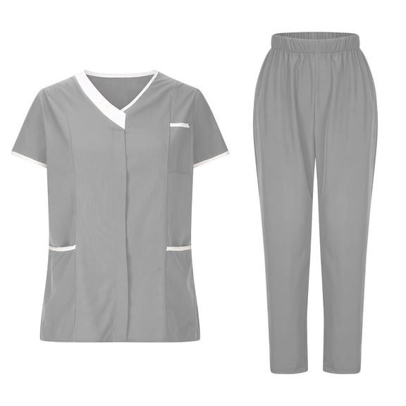 HomeGardon Scrub Set for Women Workwear Uniform Outfit Sets Women's Nurses Sets Tunic Uniform Clinic Carer-Neck Protective Clothing and Pants Set,S-XXXL