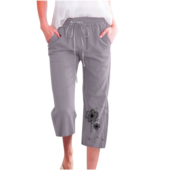 HomeGardon Linen Pants Women,Pants for Women,Fashion Womens Casual Printing Elastic Loose Pants Straight Wide Leg Trousers with Pocket,S-XXXL