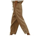 thumbnail image 1 of HomeGardon Linen Pants Women,Pants for Women,Women's Lace Relaxed Bandage Pocket Button Waist Full Length Pants,S-XXL, 1 of 9