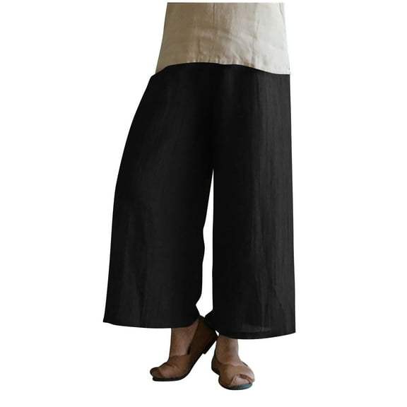 HomeGardon Linen Pants Women,Wide Leg Pants Woman,Women's Solid Color Elastic Waist Cotton and Linen Big Casual Pants,S-XXXXXL