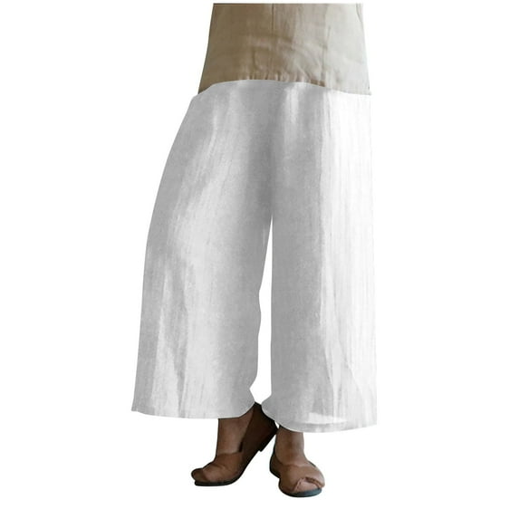 HomeGardon Linen Pants Women,Wide Leg Pants Woman,Women's Solid Color Elastic Waist Cotton and Linen Big Casual Pants,S-XXXXXL