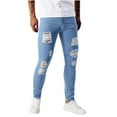 thumbnail image 1 of HomeGardon Jean Pants for Men Casual Fashion Perforated Pocket Solid Color Elastic Tight Fitting Small Leg Denim Pants, 1 of 9