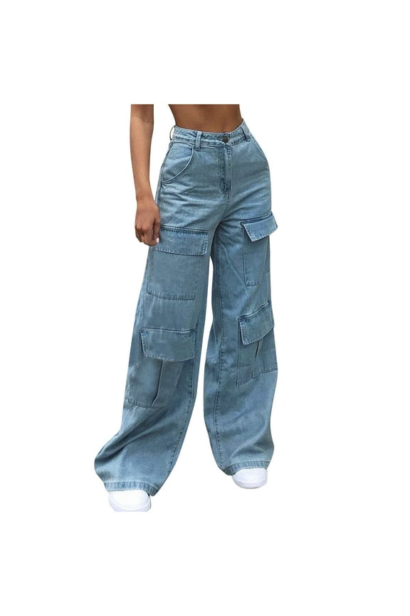 Jeans for Women Denim Pants With Large Washable Pockets and Loose Suit