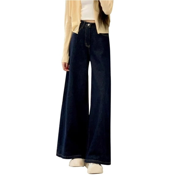 HomeGardon Jeans for Women Women's Solid Color Spring-summer Straight Stretch Denim Pants Women's Dance Versatile Trousers,XS-XXL