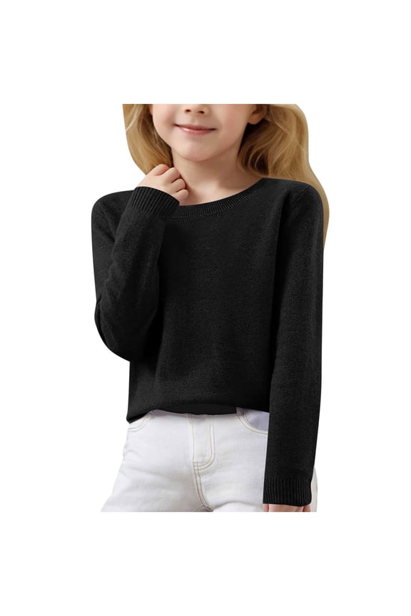 Kids Tops Clearance! Girls Uniform Basic Sweater Long Sleeve Crewneck Classic Soild Knit Pullover, Casual Loose Fit Girls Sweaters for Teen Girls Toddler Girl Cute Knit Pullover,6Y-15Y