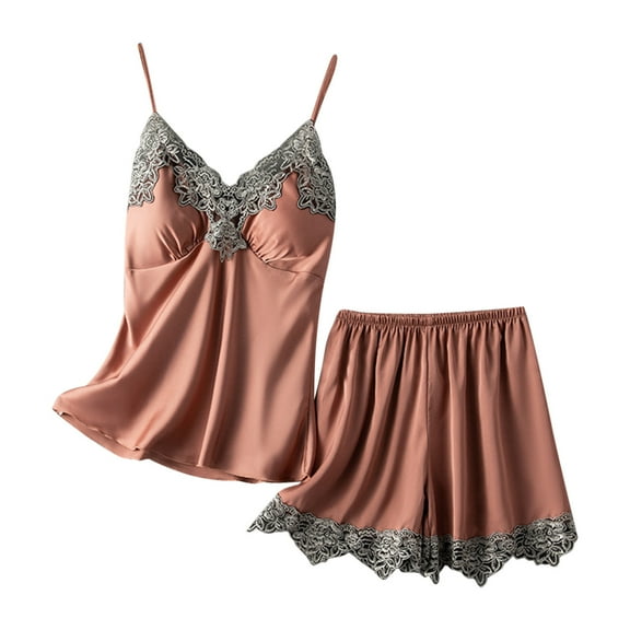 HomeGardon Ladies Summer Pajamas Sets Pajamas Set for Women 2025,Women Sling Shorts Lace Trim Two Piece Home Service Homewear Pajamas Set,M-XXL