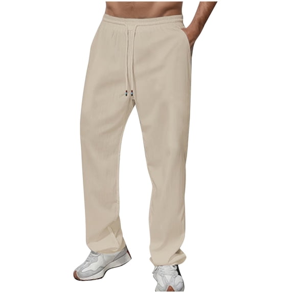 HomeGardon Linen Pants Men's Elastic Waist Breathable Comfortable Soft Beach Casual Trousers Full Length Pants,S-XXL
