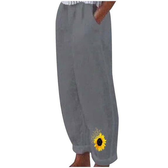 HomeGardon Linen Pants Women Pants for Women,Fashion Women Summer Casual Loose Cotton and Linen Pocket Print Trousers Pants,S-XXXL